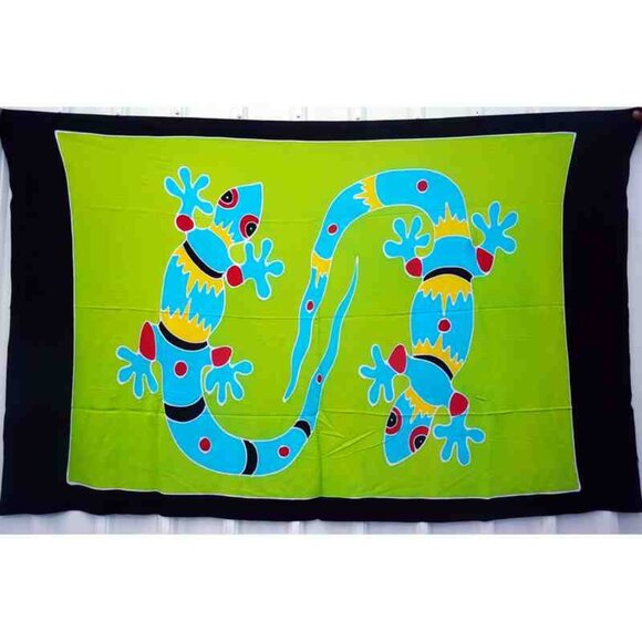 CM54 Gecko Batik Plus 38" Open Hand Painted Cover Up Midi Cardigan fit up to 5X - Picture 2 of 2